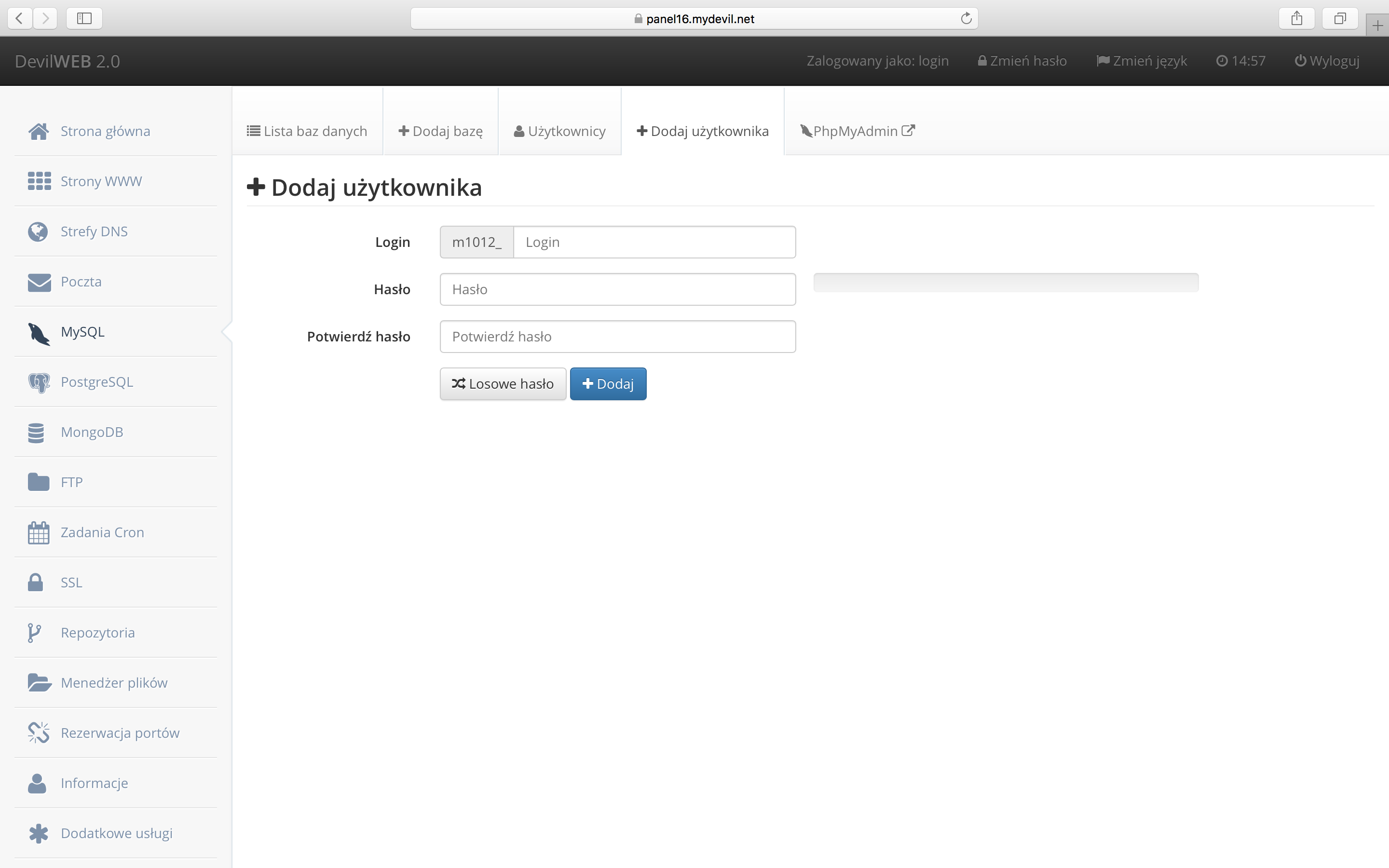 Bazy MySQL - dodaj użytkownika