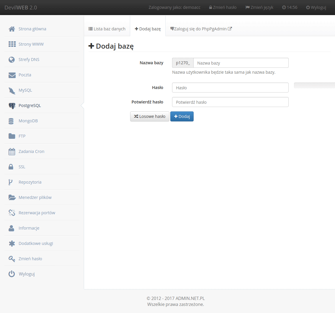 Bazy PostgreSQL - dodawanie bazy